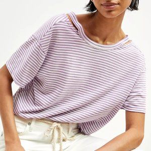 ANTHROPOLOGIE T.La LAVENDER STRIPED V-BACK CLASSIC CUT-OUT TEE